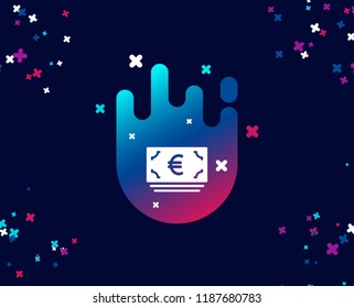 Cash money simple icon. Banking currency sign. Euro or EUR symbol. Cool banner with icon. Abstract shape with gradient. Vector