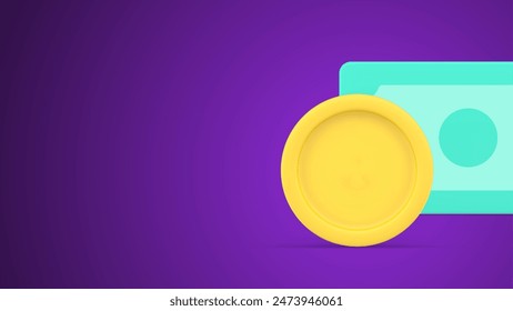 Cash money USD banknote dollar golden coin financial economy investment salary wage profit realistic 3d icon vector illustration. Commercial banking account bill business cost currency bookkeeping
