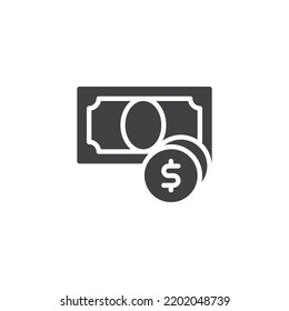 Cash money vector icon. filled flat sign for mobile concept and web design. Money bill and coins glyph icon. Payment symbol, logo illustration. Vector graphics