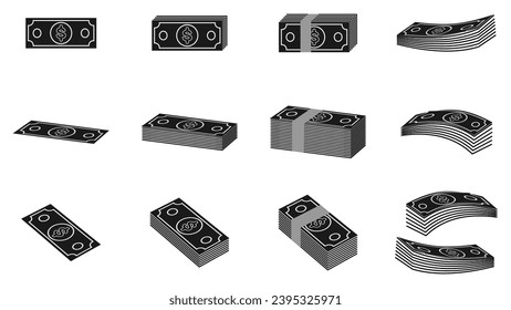 cash money vector Icon set. flat design with black and white color. vector illustration isolated on white background.