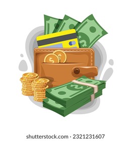 Cash Money and Wallet Vector Illustration.