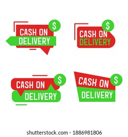 Cash on delivery badge collection on red and green colors. Set badg cash on delivery shipping service payment. Express courier label vector illustration