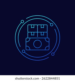 Cash on delivery, COD icon with boxes, linear design
