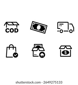 Cash on Delivery COD Icons Modern Bold Black Glyph Style for E commerce Shipping and Online Payment