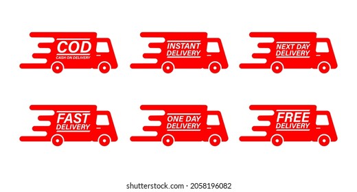 Cash on Delivery, Free, and Fast Delivery Truck Icon. Vector symbol for apps and websites