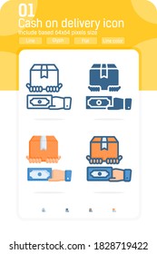 cash on delivery icon with multiple style isolated on white background. COD vector icon for web design, ui, ux, cellular applications and mobile apps. Flat design for business, ecommerce and more