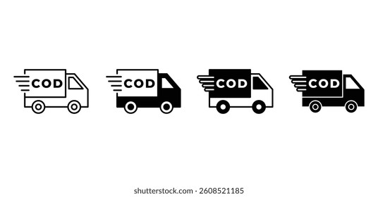 Cash On Delivery Icon Set Black and White Delivery Truck Illustrations Vector Design
