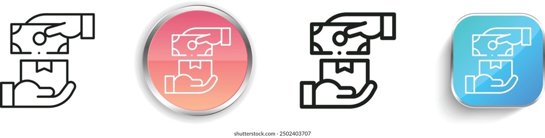 Symbol für Nachnahme. Design mit dünnen Linien, regelmäßigen Linien und Schaltflächen einzeln auf weißem Hintergrund