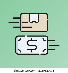 Cash on Delivery Icon Vector Illustration. Flat Outline Cartoon. Shopping and Ecommerce Icon Concept Isolated Premium Vector