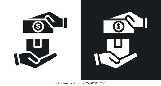 Cash on delivery icons in solid black and white colors