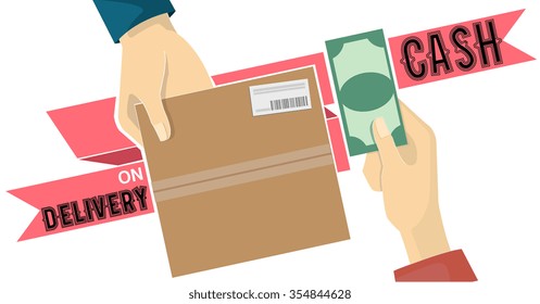 cash on delivery, Payment by cash for  delivery. Fast Delivery
Door-to-Door Delivery. E-commerce . Flat illustration red tag