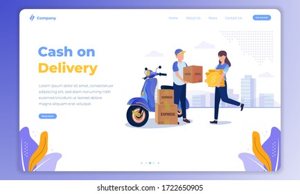 Cash on delivery service illustration on landing page concept