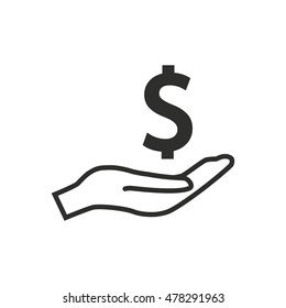 Cash on hand vector icon. Black illustration isolated on white background for graphic and web design.