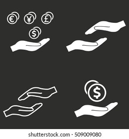 Cash on hand vector icon. White illustration isolated on black background for graphic and web design.