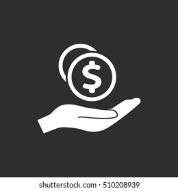 Cash on hand vector icon. White illustration isolated on black background for graphic and web design.