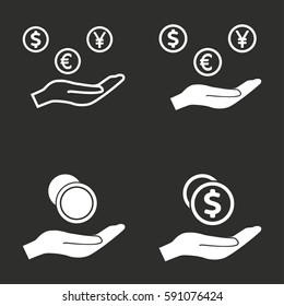 Cash on hand vector icons set. White illustration isolated for graphic and web design.