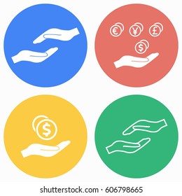 Cash on hand vector icons set. Illustration isolated for graphic and web design.