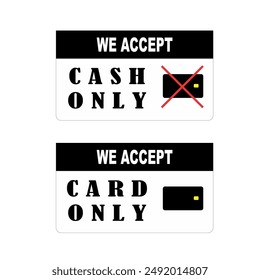 CASH ONLY CARD ONLY text vector, shop advertising icon.