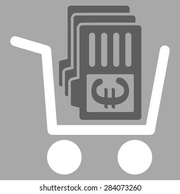 Cash out from BiColor Euro Banking Icon Set. Vector style: flat bicolor, dark gray and white symbol, rounded angles, silver background.