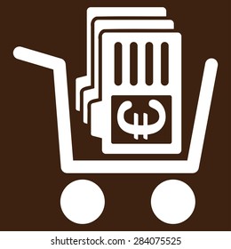 Cash out from BiColor Euro Banking Icon Set. Vector style: flat, white symbol, rounded angles, brown background.
