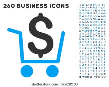 Cash Out icon within 260 vector business pictogram set. Style is bicolor flat symbols, light blue and gray colors, white background.