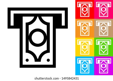 Cash Out. Line Icon With Different Color Background.