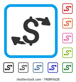 Cash Outs icon. Flat grey pictogram symbol inside a light blue rounded frame. Black, gray, green, blue, red, orange color variants of Cash Outs vector. Designed for web and app UI.
