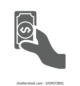 Cash payment, dollar banknotes gray icon. 