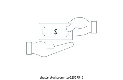 Bild der Vektorillustration "Barzahlung Hand Flat"