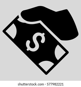 Cash Payment Hand vector icon. Illustration style is a flat iconic black symbol on light gray background.