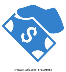 Cash Payment Hand vector icon. Illustration style is a flat iconic cobalt symbol on white background.