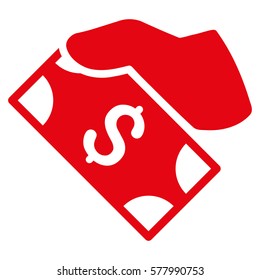 Cash Payment Hand vector pictogram. Illustration style is a flat iconic red symbol on white background.