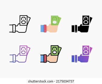 Cash Payment icon set with line, outline, flat, filled, glyph, color, gradient. Editable stroke and pixel perfect. Can be used for digital product, presentation, print design and more.