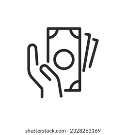 Symbol für Barzahlung. Vektor Linear bearbeitbares Zeichen der Hands Handling Banknoten, Symbolisierung der direkten Finanztransaktionen, Verfügbarkeit von Barzahlungen, Rücknahme und Einzahlung von Geldern.