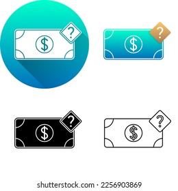 Zahlungswert Unbekannter Betrag Asset Finance Symbol, Set von flachem diagonalem Schatten, Schwarz-Weiß-Silhouette, Logo-Symbol für Linie einzeln auf weißem Hintergrund, Bank, Business