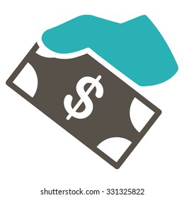 Cash Payment vector icon. Style is flat bicolor grey and cyan symbol, rounded angles, white background.