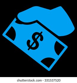 Cash Payment vector icon. Style is flat blue symbol, rounded angles, black background.