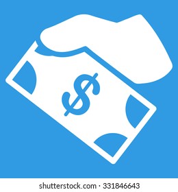 Cash Payment vector icon. Style is flat white symbol, rounded angles, blue background.