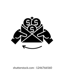 Cash payments black icon, vector sign on isolated background. Cash payments concept symbol, illustration 