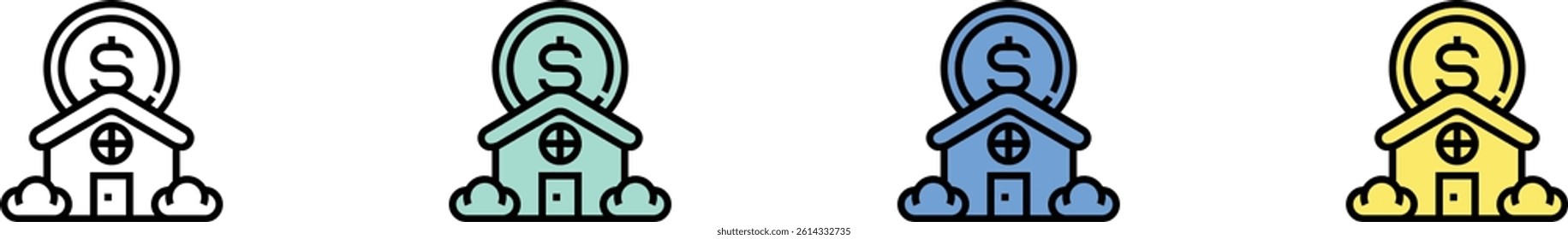 cash point icon. Outline, Green, Blue and Yellow Style Design Isolated On White Background