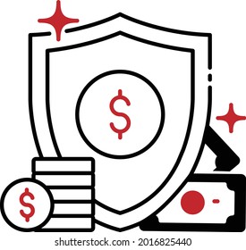 cash protection Vector Icon Design, Business and Management Symbol, Banking and finance Sign, ECommerce and Delivery Stock illustration, Money insurance Concept, 