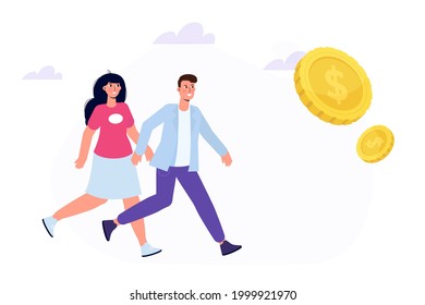  Cash race,  chasing for big money concept. Competitors striving for richness. Characters running to hit jackpot.  Vector illustration