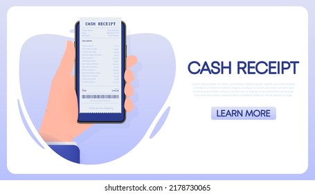 Cash receipt icon on web page. Invoice sign. Vector illustration