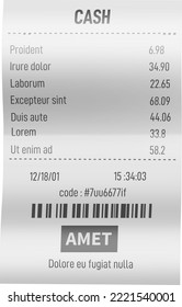 Cash receipt mockup. Realsitic paper bill checkout