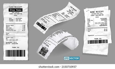 cash receipt printed white paper or printout thermal rolled paper. 