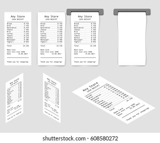 Cash receipt set made in realistic style with shadow. Vector illustration