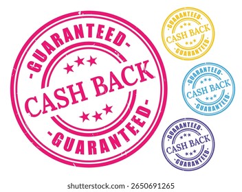 Cash Refund Seal Icons, Money Back Guarantee Label Vectors