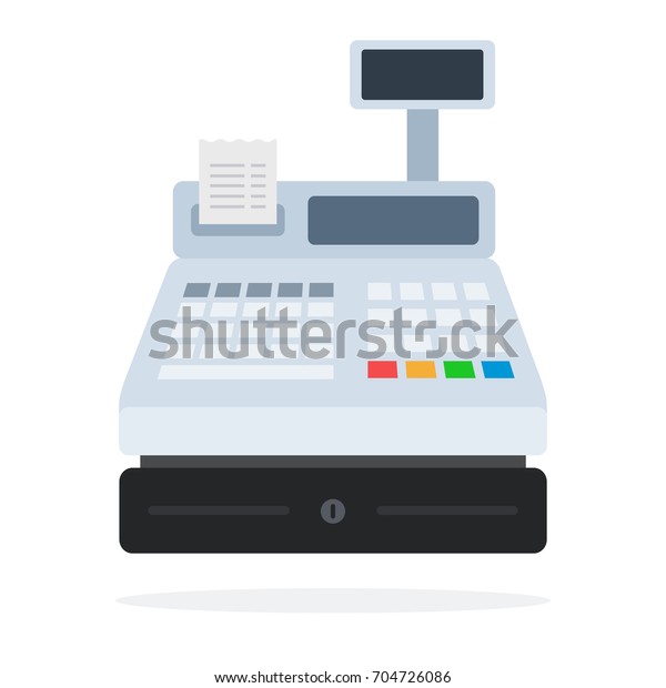 Cash register with a check for\
merchandising vector flat material design isolated on\
white