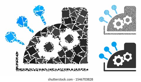 Cash register composition of trembly items in variable sizes and color tints, based on cash register icon. Vector ragged items are grouped into collage.