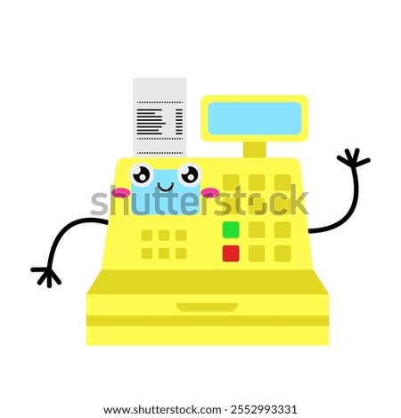 Cash register, cute face. Vector simple color flat illustration.